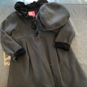 Girls Black Coat and Hat Set